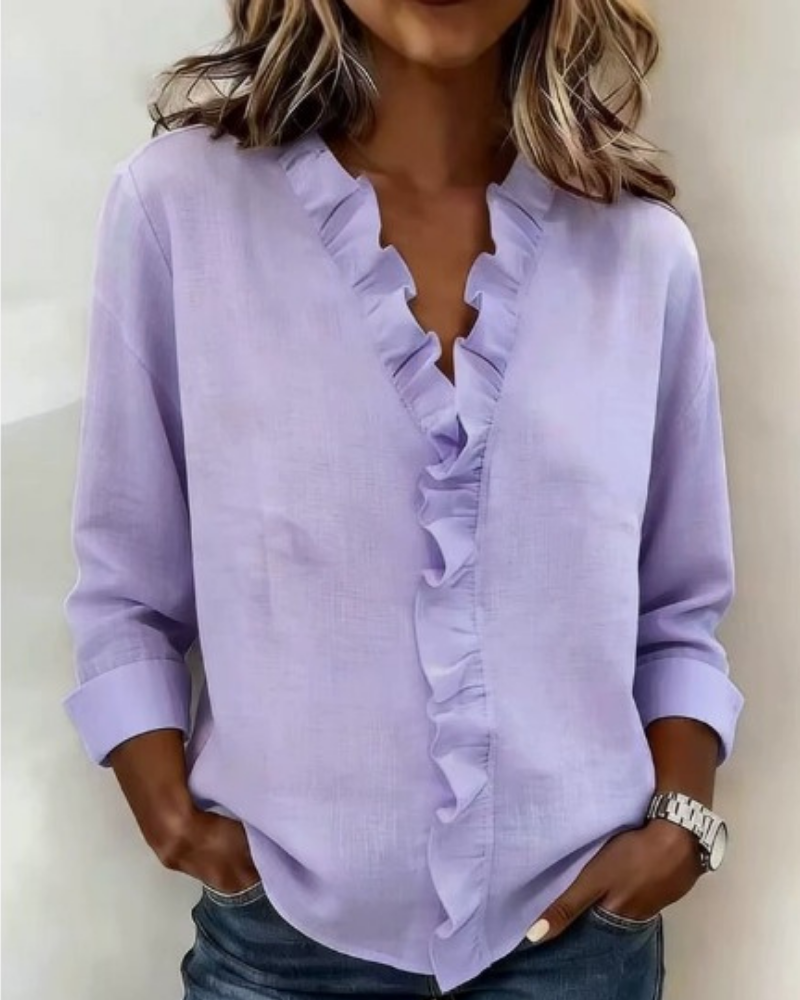 Jelena| Blouse with Ruffles, V-Neck and Long Sleeves